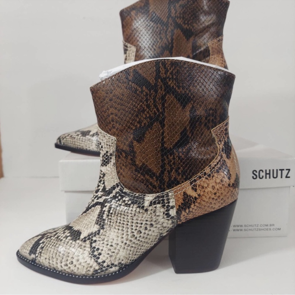 Schutz NEW Haven Leather Snakeskin Print Cowboy Boots - Picture 7 of 12